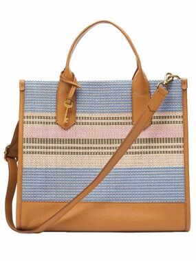Fossil Kyler Leather and Multi Color Tote Handbag with Detachable Strap